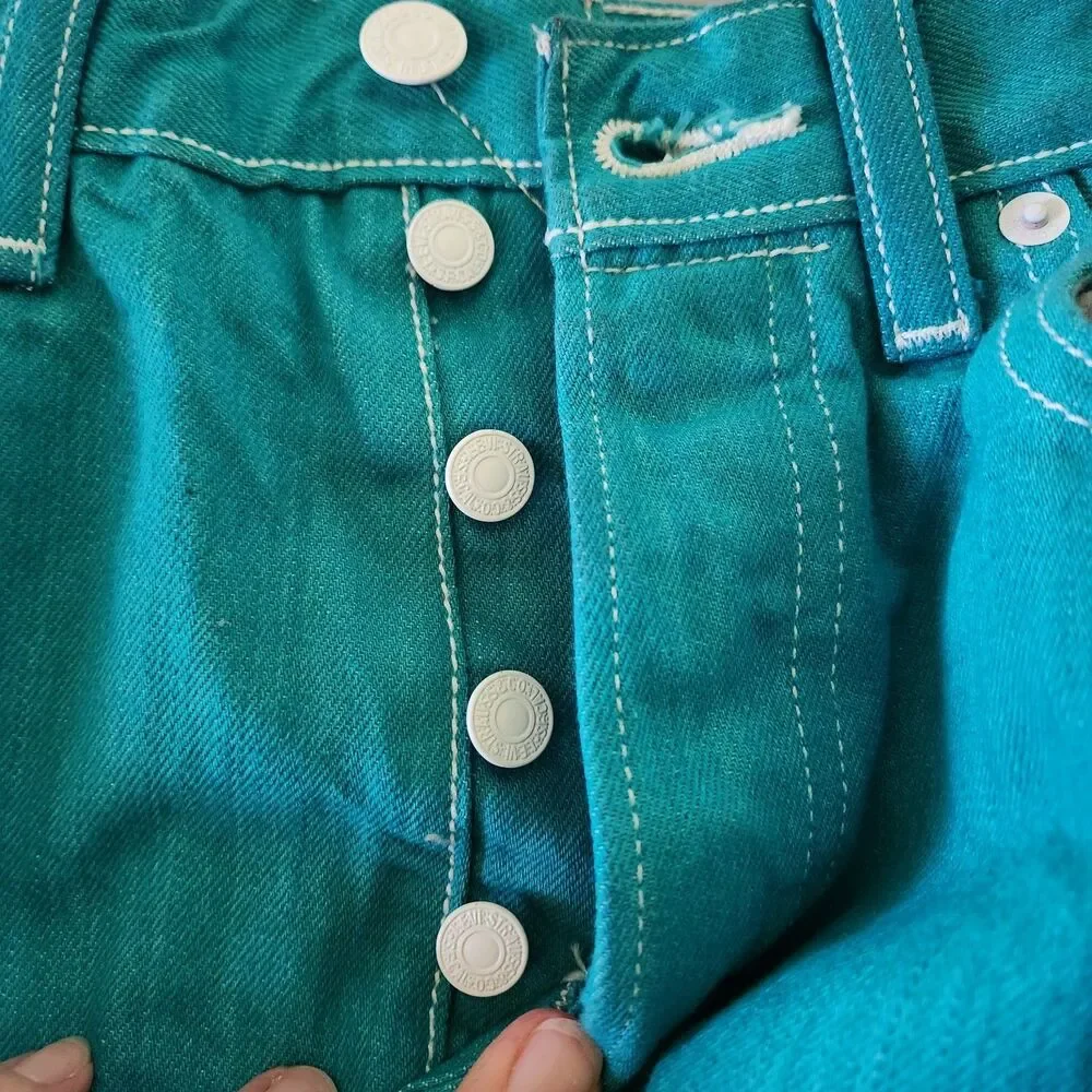 Levi's 501 Mens Jeans Button Fly Straight Leg W32 x L30 Act W29 x L28 Teal Blue - Picture 4 of 16
